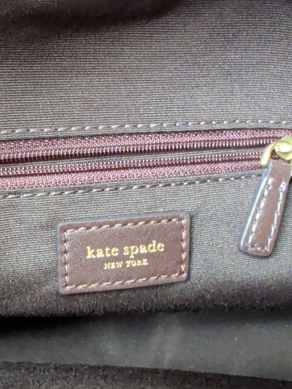 kate spade dark brown suede shoulder bag with gold zipper - Picture 4 of 11